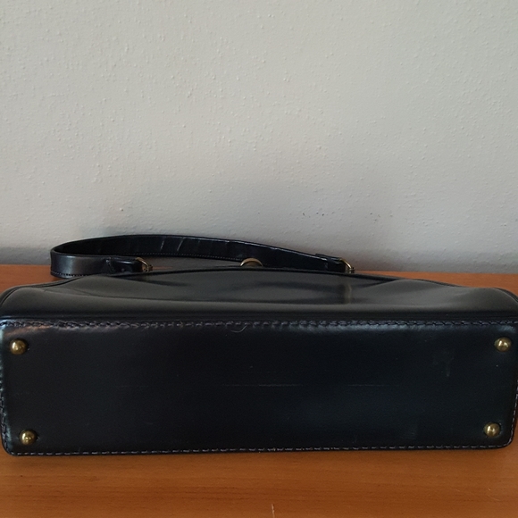 Vintage Mid Century Navy Blue Leather Handbag Purse - Picture 5 of 8